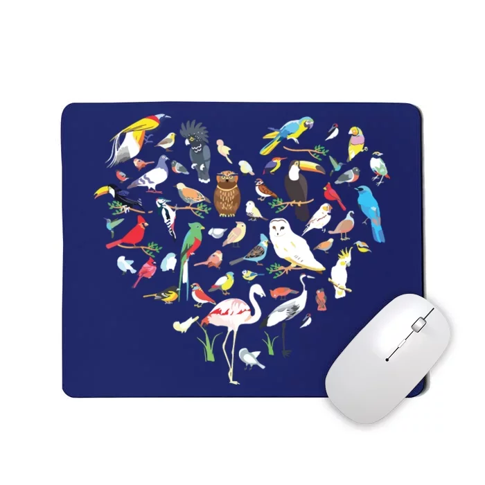 Forest Bird Heart Watching Cardinal Goldfinch Wren Chickadee Mousepad