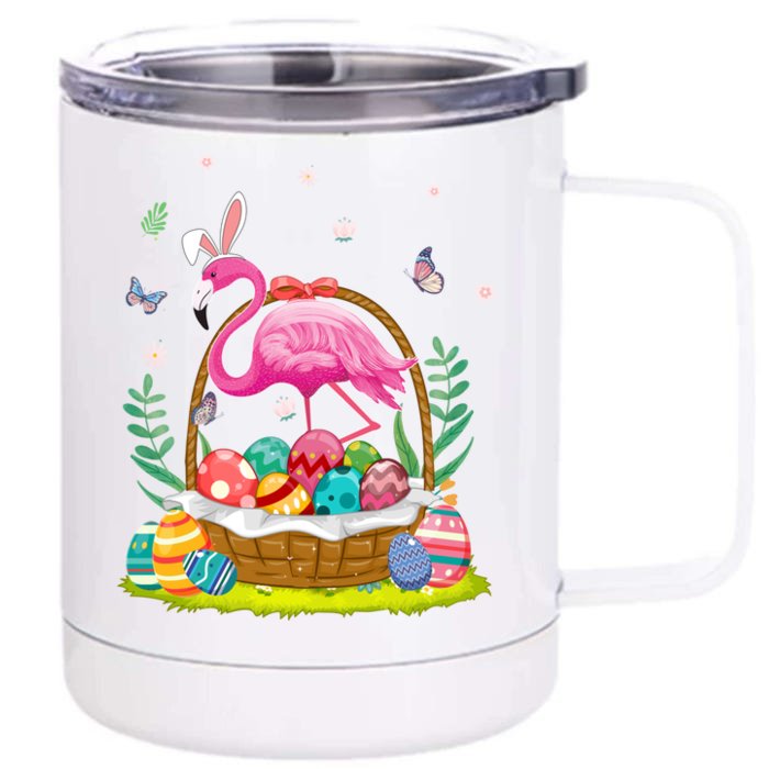 Flamingo Bunny Hat Rabbit Easter Eggs Meaningful Gift Front & Back 12oz Stainless Steel Tumbler Cup