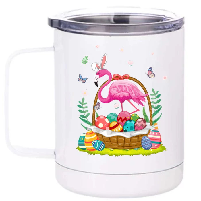 Flamingo Bunny Hat Rabbit Easter Eggs Meaningful Gift Front & Back 12oz Stainless Steel Tumbler Cup