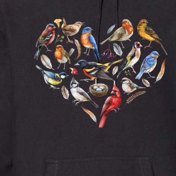 Forest Bird Heart Watching Cardinal Goldfinch Wren Chickadee Premium Hoodie