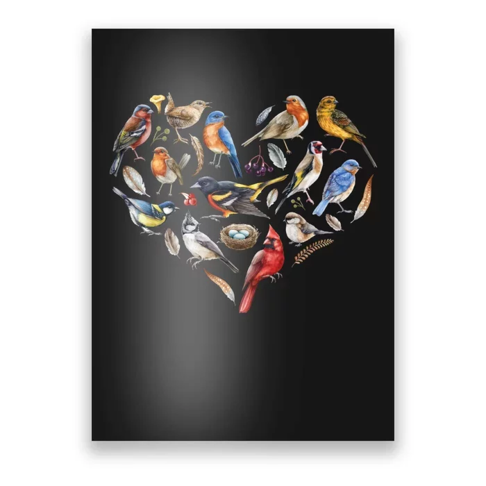 Forest Bird Heart Watching Cardinal Goldfinch Wren Chickadee Poster