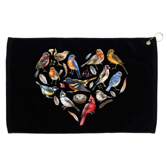 Forest Bird Heart Watching Cardinal Goldfinch Wren Chickadee Grommeted Golf Towel