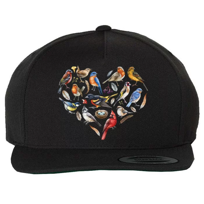 Forest Bird Heart Watching Cardinal Goldfinch Wren Chickadee Wool Snapback Cap