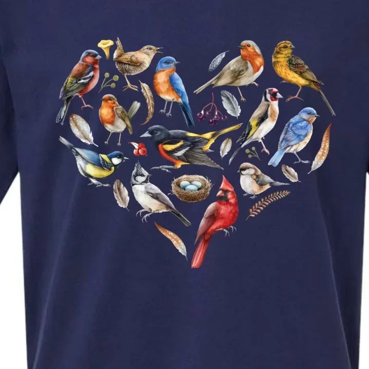 Forest Bird Heart Watching Cardinal Goldfinch Wren Chickadee Sueded Cloud Jersey T-Shirt