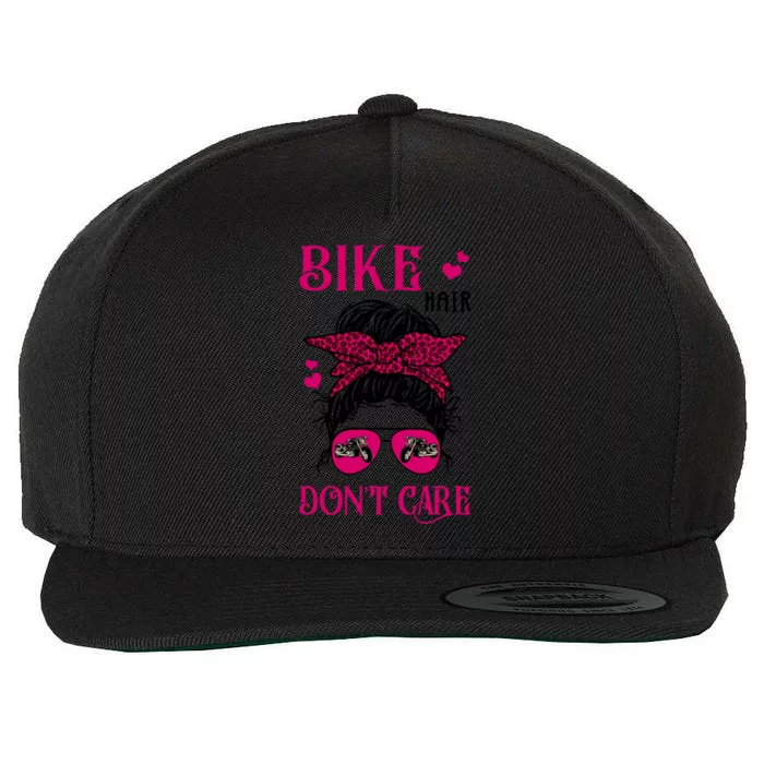 Funny Biker Hair Dont Care Messy Bun Bike Lover Great Gift Wool Snapback Cap