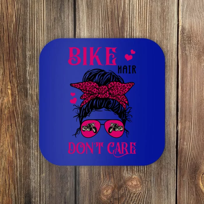 Funny Biker Hair Dont Care Messy Bun Bike Lover Great Gift Coaster