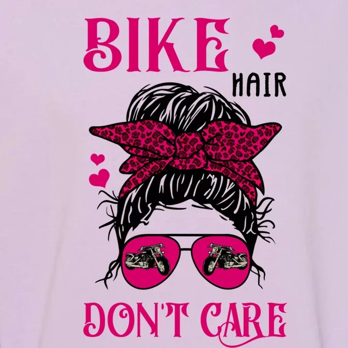 Funny Biker Hair Dont Care Messy Bun Bike Lover Great Gift Garment-Dyed Sweatshirt