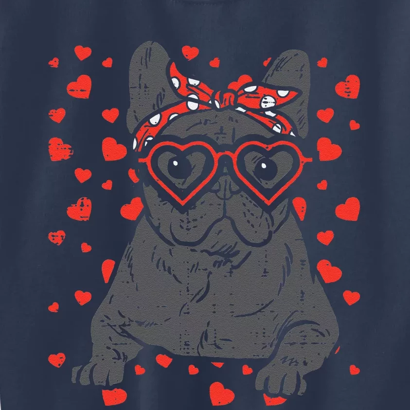 French Bulldog Heart Glasses Valentine Day Frenchie Dog Gift Kids Sweatshirt