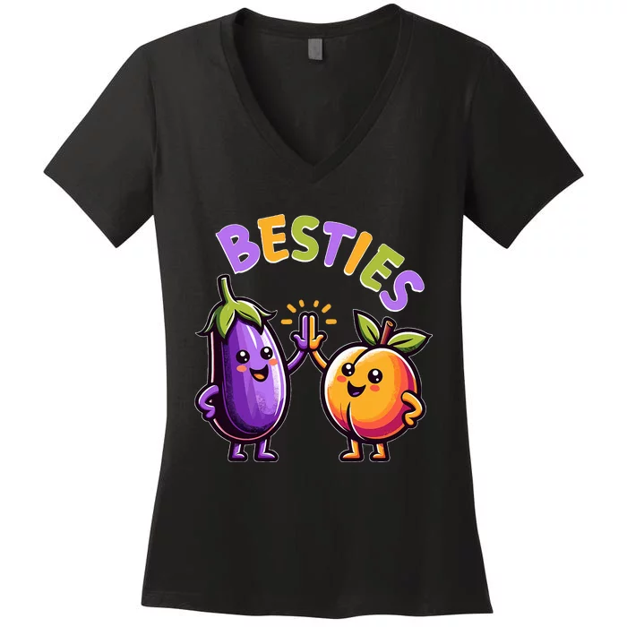 Funny Besties Hilarious Naughty Adult Humor Joke Saying Gag Women's V-Neck T-Shirt