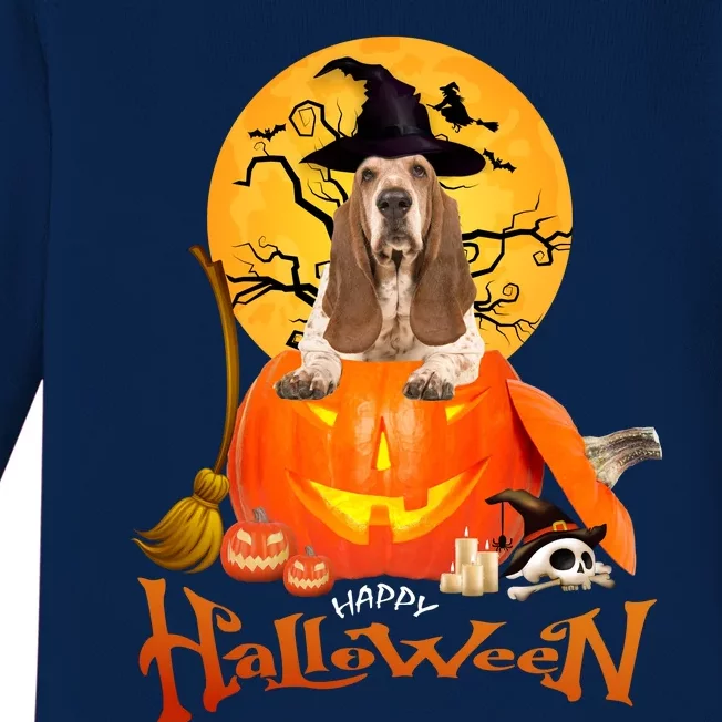 Funny Basset Hound Dog Ghosts Halloween Tees Baby Long Sleeve Bodysuit