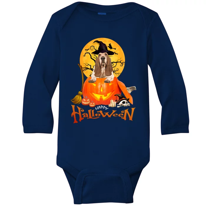 Funny Basset Hound Dog Ghosts Halloween Tees Baby Long Sleeve Bodysuit