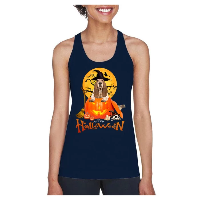 Funny Basset Hound Dog Ghosts Halloween Tees Women's Racerback Tank