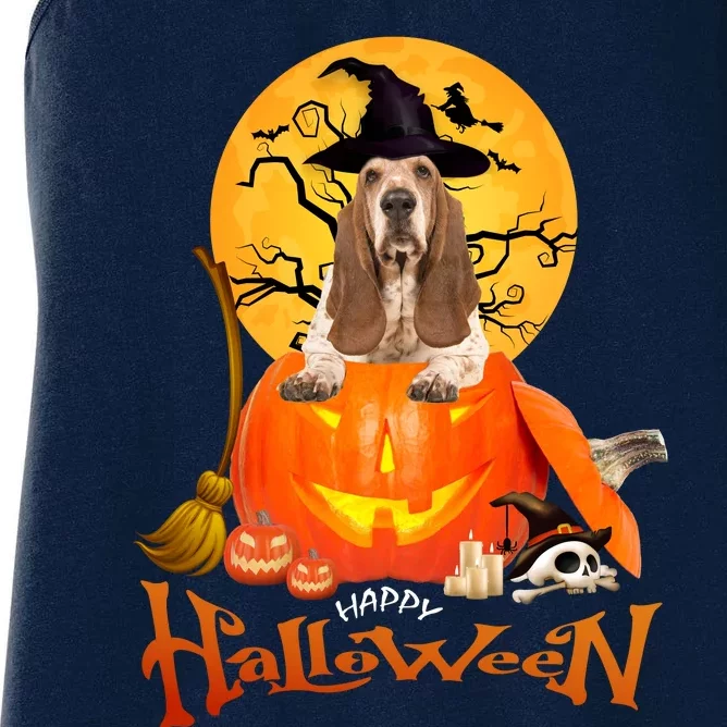 Funny Basset Hound Dog Ghosts Halloween Tees Women's Racerback Tank