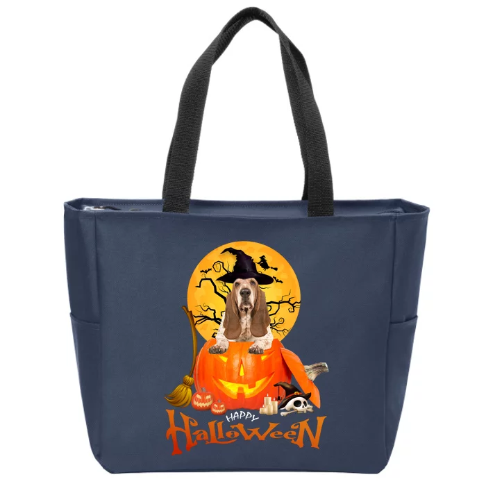 Funny Basset Hound Dog Ghosts Halloween Tees Zip Tote Bag