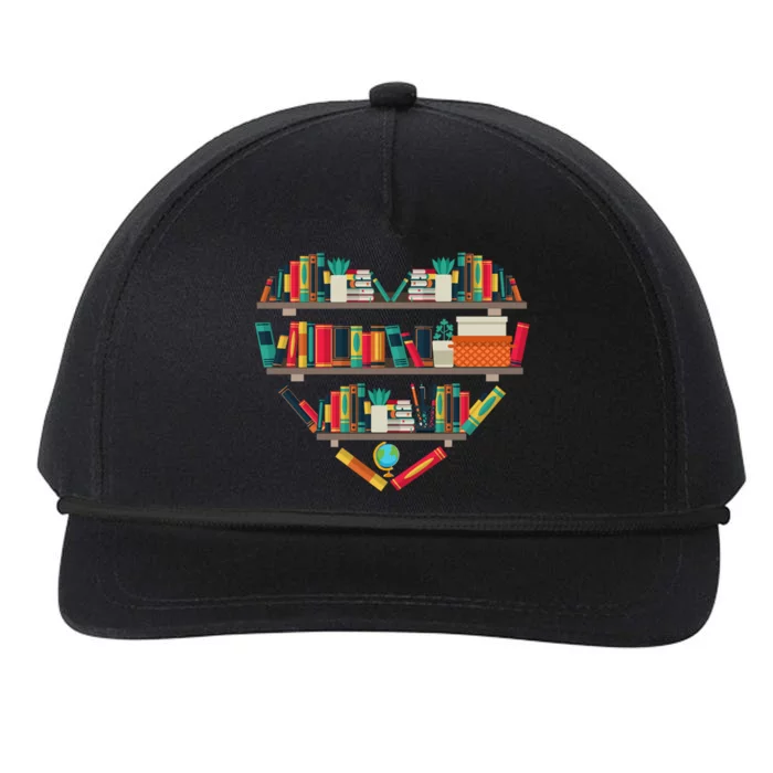 Funny Bookshelf Heart Reading Book Lover Teacher Librarian Great Gift Snapback Five-Panel Rope Hat