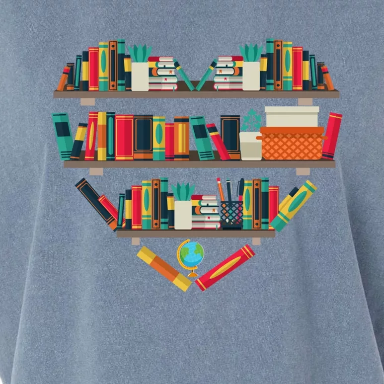 Funny Bookshelf Heart Reading Book Lover Teacher Librarian Great Gift Garment-Dyed Women's Muscle Tee