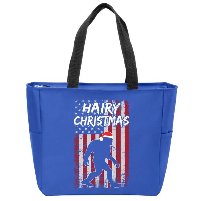 Funny Bigfoot Hairy Christmas Usa American Flag Patriotic Gift Zip Tote Bag