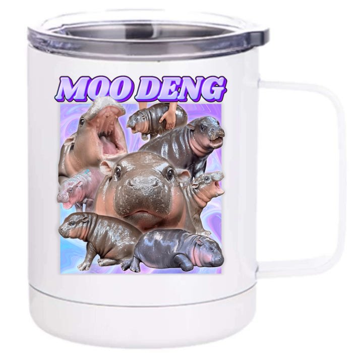 Funny Baby Hippo Moo Deng Gift Front & Back 12oz Stainless Steel Tumbler Cup