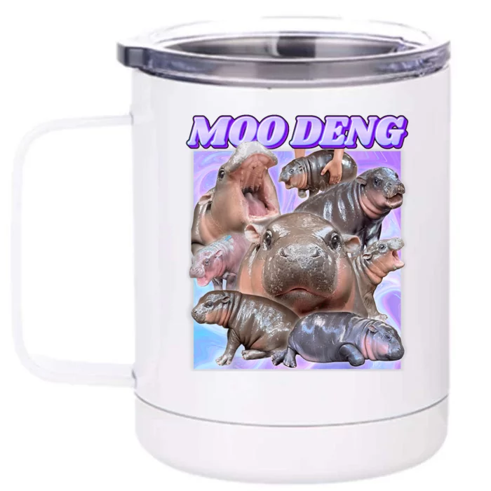 Funny Baby Hippo Moo Deng Gift Front & Back 12oz Stainless Steel Tumbler Cup