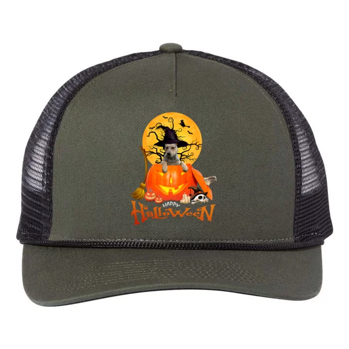 Funny Blue Heeler Dog Spooky Halloween Retro Rope Trucker Hat Cap