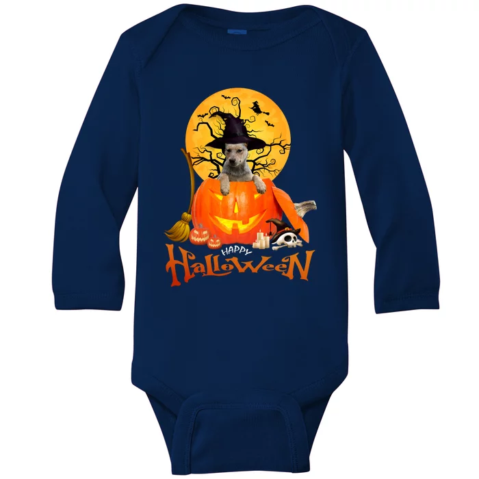 Funny Blue Heeler Dog Spooky Halloween Baby Long Sleeve Bodysuit