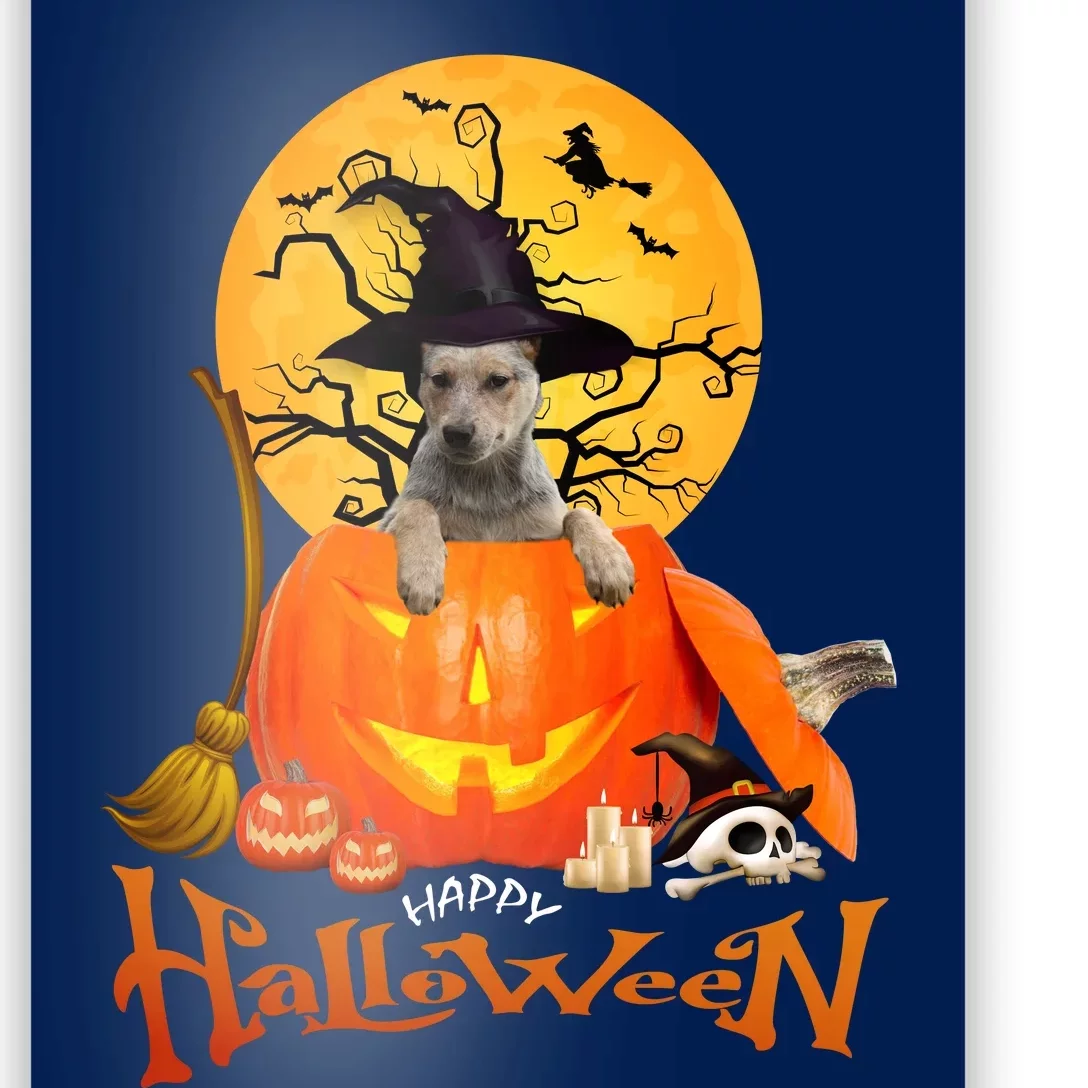 Funny Blue Heeler Dog Spooky Halloween Poster