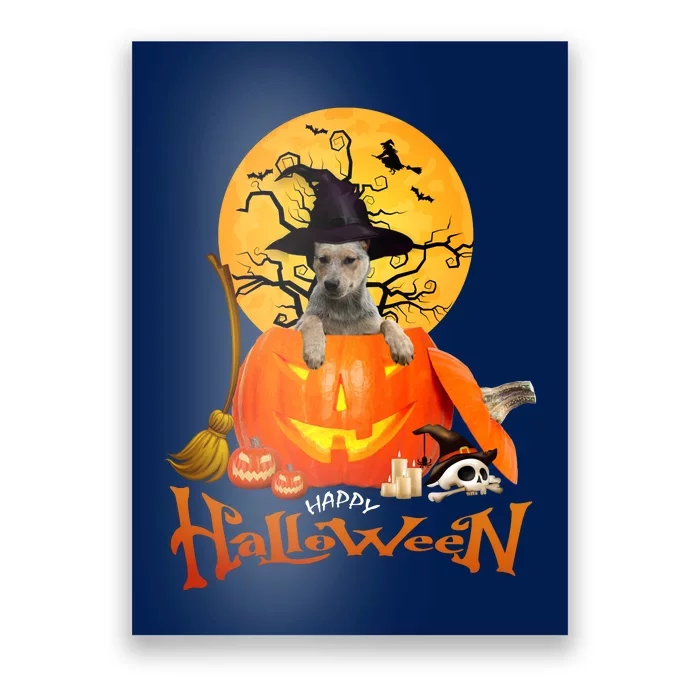 Funny Blue Heeler Dog Spooky Halloween Poster