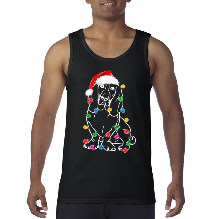 Funny Basset Hound Dog Tree Christmas Lights Xmas Pajama Tank Top