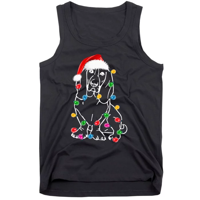 Funny Basset Hound Dog Tree Christmas Lights Xmas Pajama Tank Top