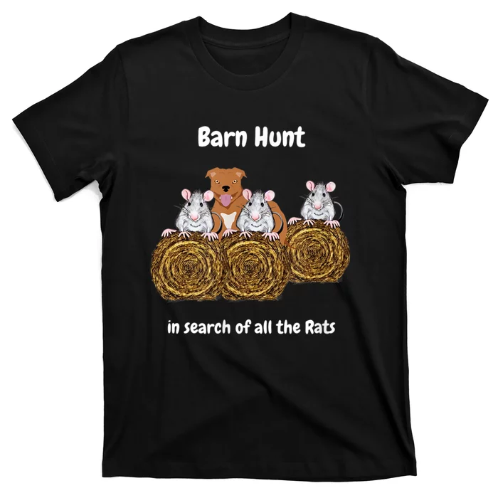 Funny Barn Hunt In Search Of Rats Red Staff Bull Terrier T-Shirt