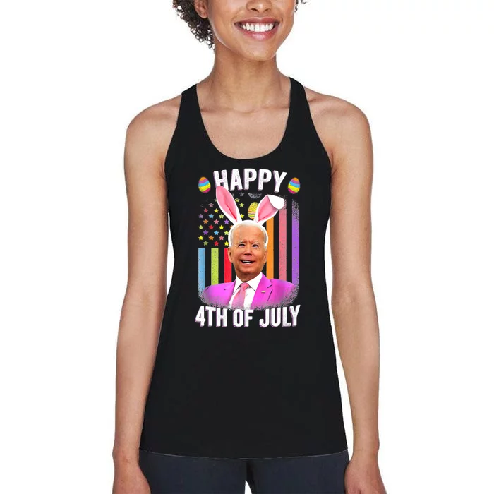 Funny Biden Happy 4th Of July Confused Easter Biden Bunny Women's Racerback Tank