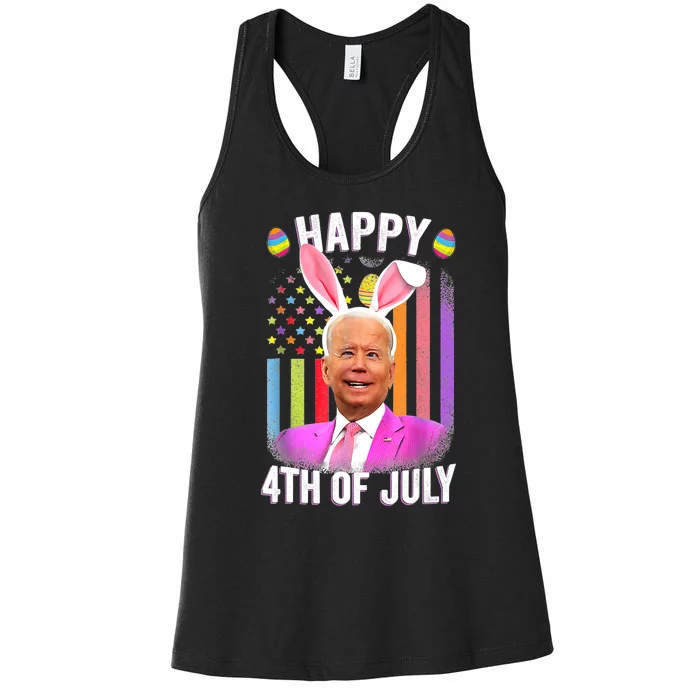 Funny Biden Happy 4th Of July Confused Easter Biden Bunny Women's Racerback Tank