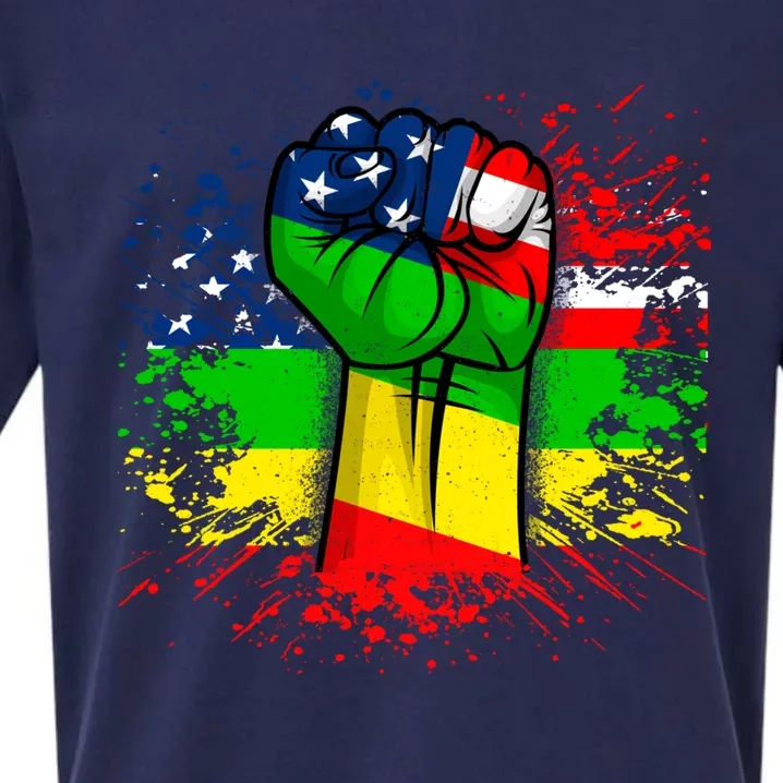 Fist Black History Month Juneteenth American Flag Funny Gift Sueded Cloud Jersey T-Shirt