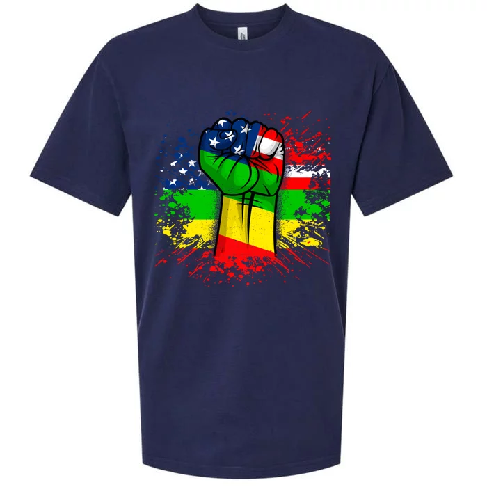 Fist Black History Month Juneteenth American Flag Funny Gift Sueded Cloud Jersey T-Shirt