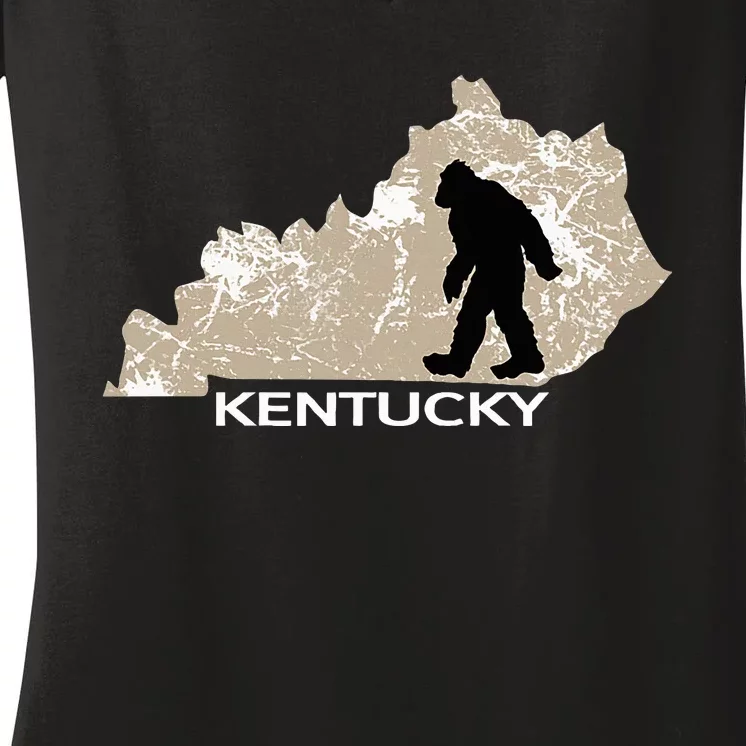 Funny Bigfoot I Believe Loves Kentucky Ky Sasquatch Women's V-Neck T-Shirt