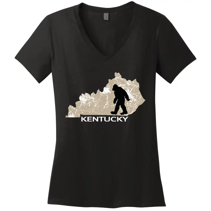 Funny Bigfoot I Believe Loves Kentucky Ky Sasquatch Women's V-Neck T-Shirt