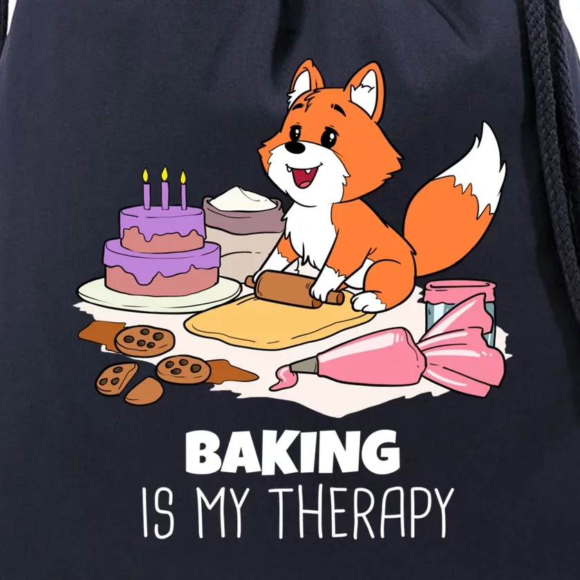 Funny Baking Is My Therapy Fox Pastry Cake Confectioner Fox Meaningful Gift Drawstring Bag