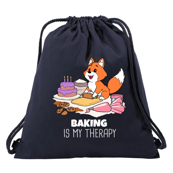 Funny Baking Is My Therapy Fox Pastry Cake Confectioner Fox Meaningful Gift Drawstring Bag