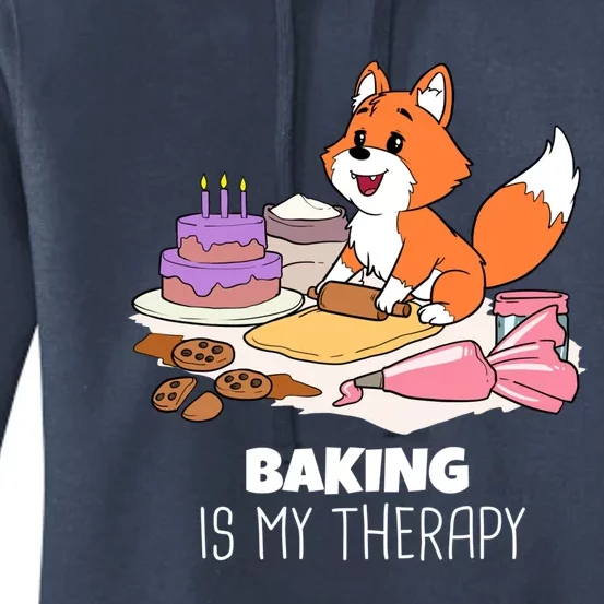 Funny Baking Is My Therapy Fox Pastry Cake Confectioner Fox Meaningful Gift Women's Pullover Hoodie