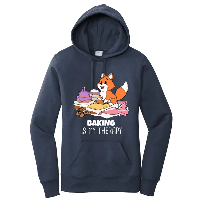 Funny Baking Is My Therapy Fox Pastry Cake Confectioner Fox Meaningful Gift Women's Pullover Hoodie