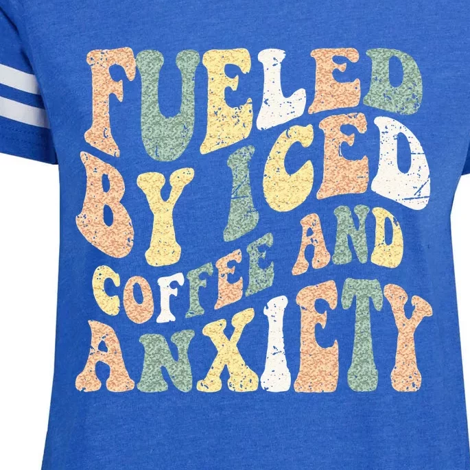 Fueled By Iced Coffee And Anxiety Funny Groovy Iced Coffee Enza Ladies Jersey Football T-Shirt