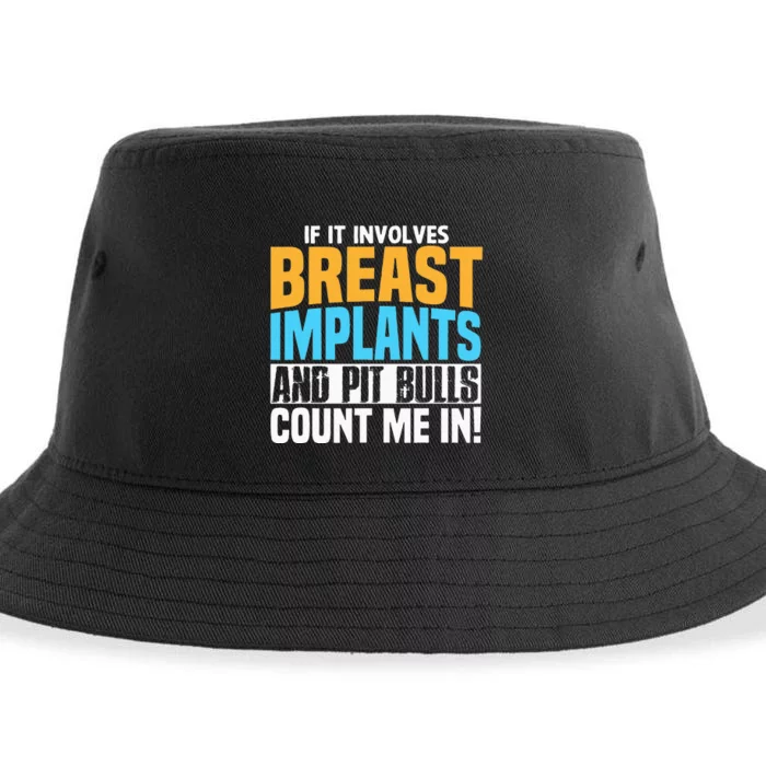 Funny Breast Implants Pit Bull Oddly Specific Humor Meme Sustainable Bucket Hat