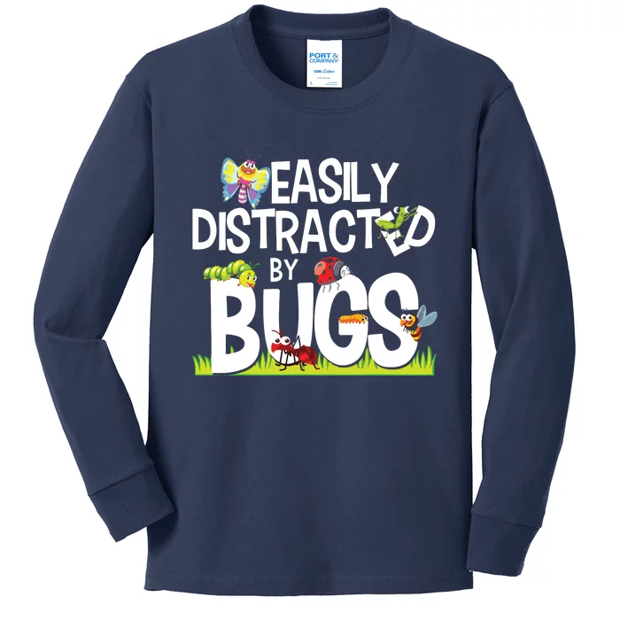 Funny Bug Insects Easily Distracted By Bugs Science Kids Long Sleeve Shirt