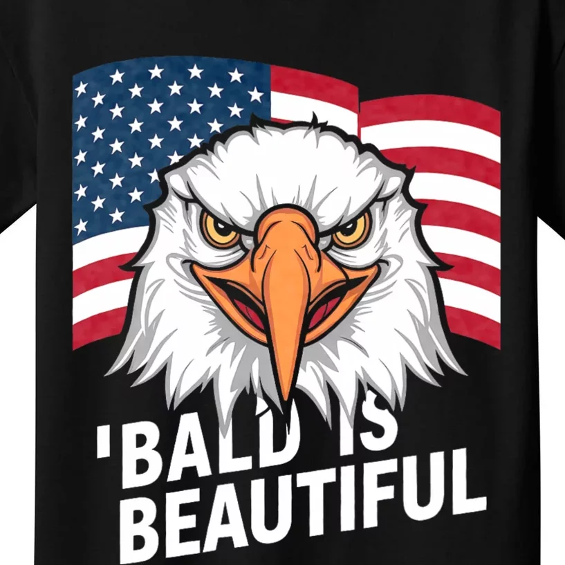 Funny Bald Is Beautiful Independence Day 4th July Eagle Gift Kids T-Shirt