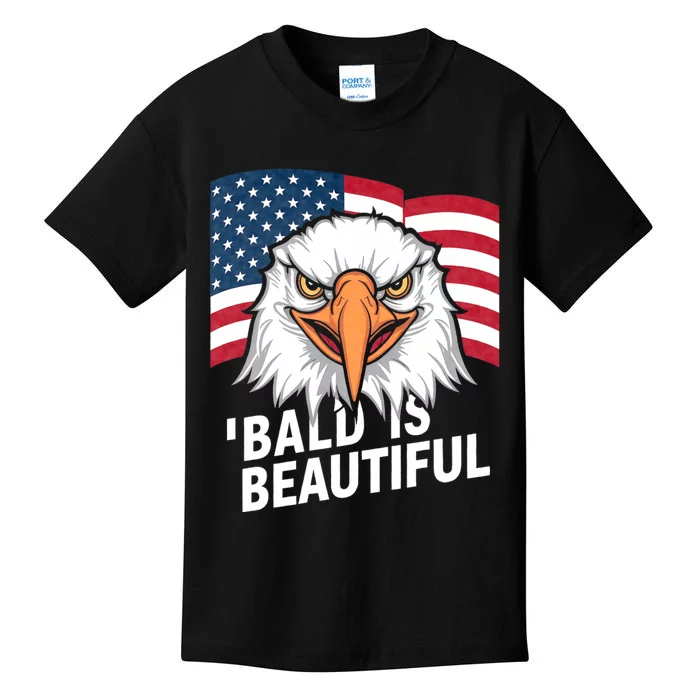 Funny Bald Is Beautiful Independence Day 4th July Eagle Gift Kids T-Shirt