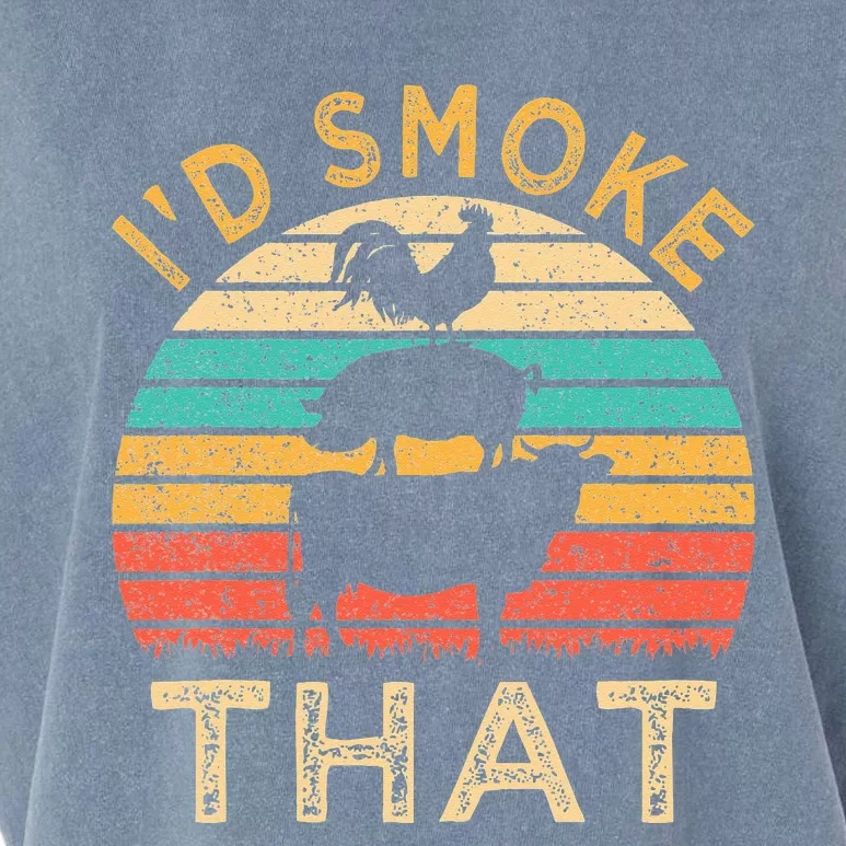 Funny BBQ Id Smoke That Barbeque Retro Grilling Garment-Dyed Women's Muscle Tee