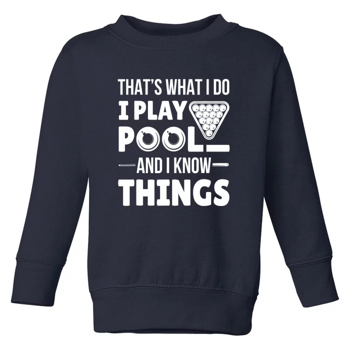 Funny Billiard I Play Pool And I Know Things Players Stick Gift Toddler Sweatshirt