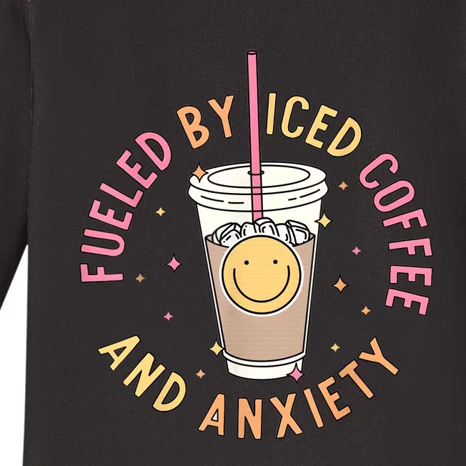 Fueled By Iced Coffee And Anxiety Mental Health Awareness Baby Long Sleeve Bodysuit