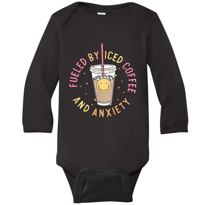 Fueled By Iced Coffee And Anxiety Mental Health Awareness Baby Long Sleeve Bodysuit