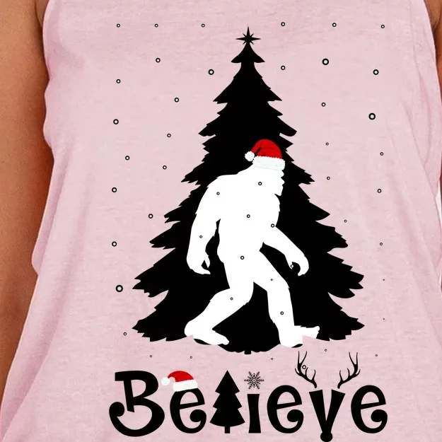 Funny Believe In Sasquatch Christmas Women's Knotted Racerback Tank